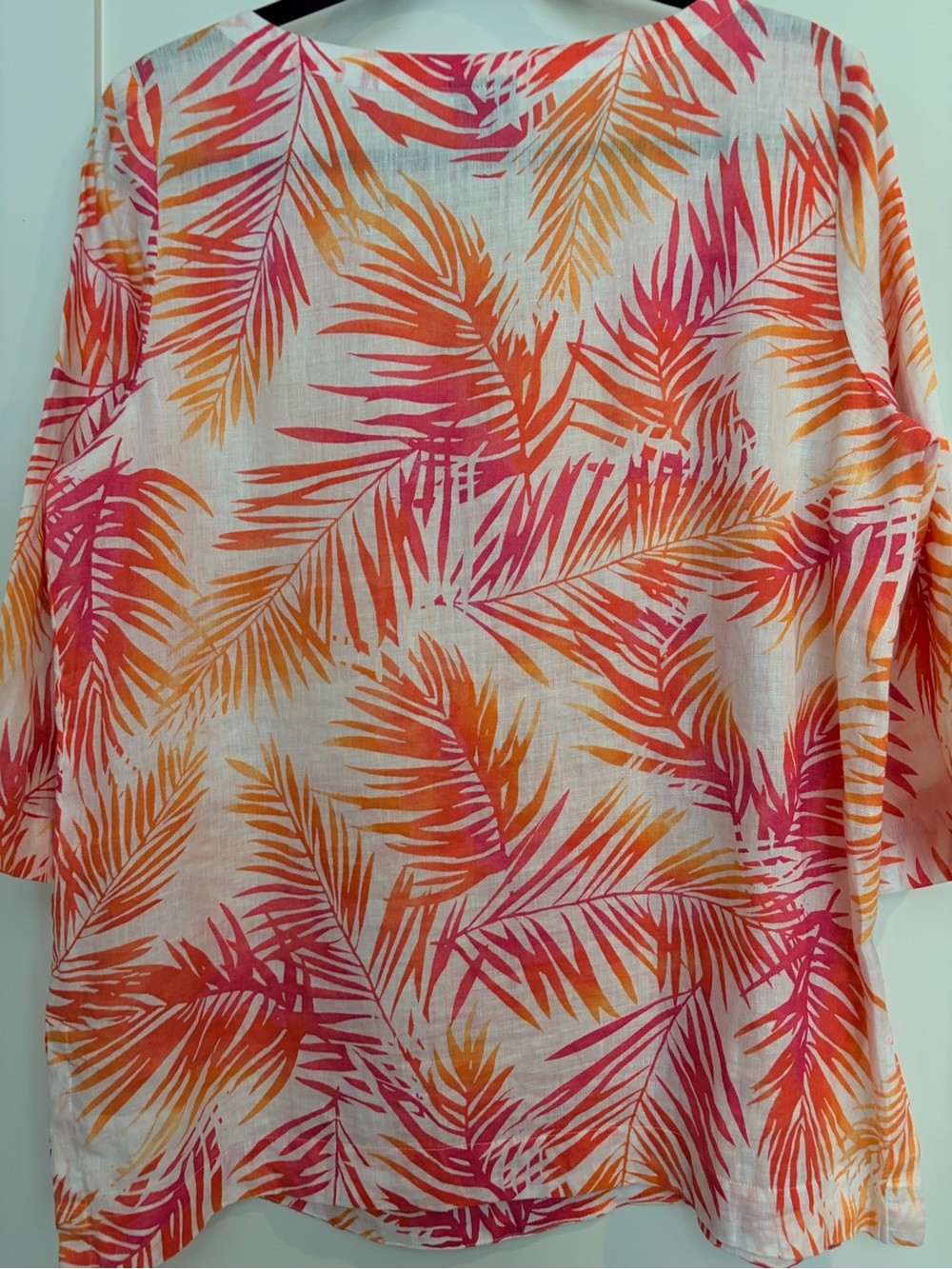 J. Jill 100% Linen Tropical Palm Print Tunic Top Medium Pink Orange White - Picture 10 of 10
